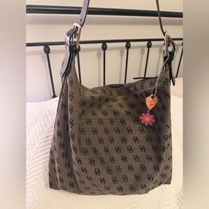 Dooney & Bourke Black&Brown Monogram Large Canvas & Leather Tote 18x13 +hangrags